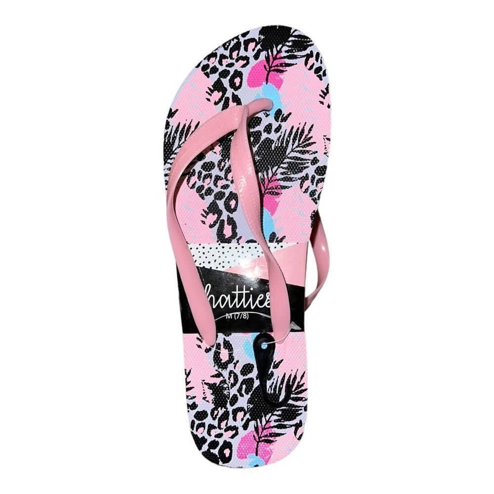 Chatties Womens Pink Floral Animal Print Flip Flops Sandals Medium 7-8 New